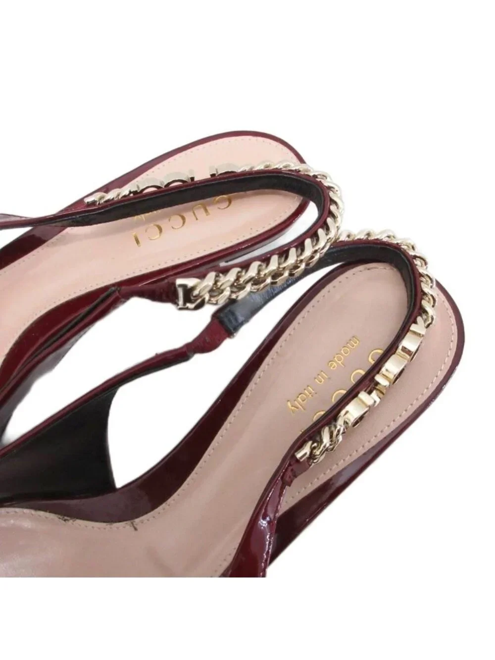 Gucci Signoria Pumps Sling Back Logo Pointed Toe Low Heels Patent Leather